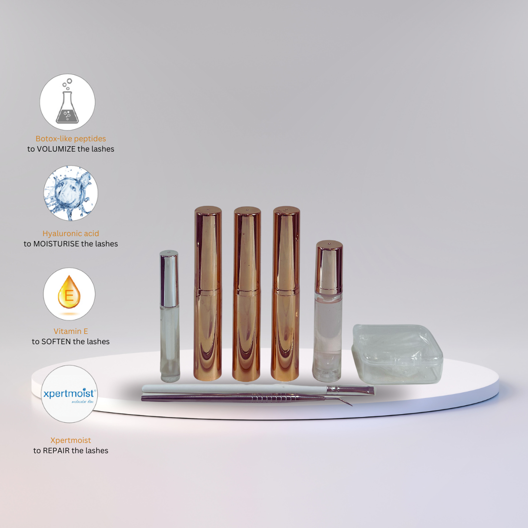 Rose gold lash lift kit with essential tools to perform lash lifts