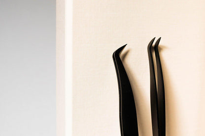 Classic and Russian Volume eyelash extension tweezer with a built-in ruler, showcasing precision tips and measurement markings for accurate lash application.