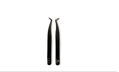 Classic and Russian Volume eyelash extension tweezer with a built-in ruler, showcasing precision tips and measurement markings for accurate lash application.