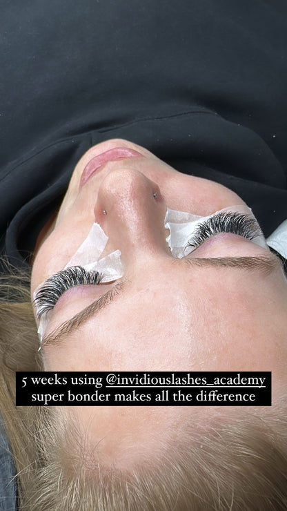 Super Bonder & Sealant for eyelash extensions, enhancing adhesive retention and sealing the bond to protect against humidity and prolong the longevity of lash extensions.